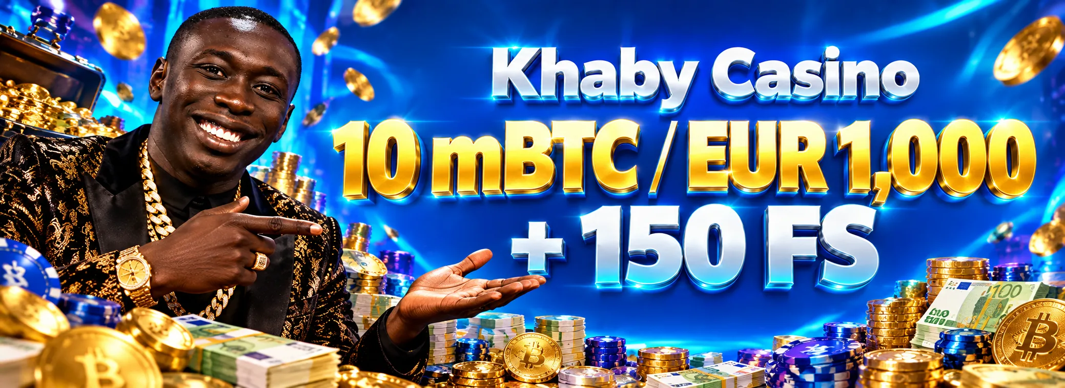 Khaby Casino — Welcome match: 100% to 10 mBTC with 150 free spins — 10 mBTC / EUR 1,000 + 150 FS